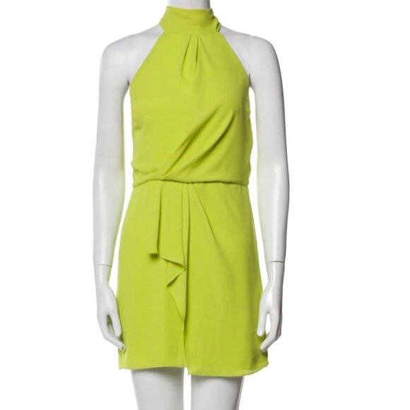 Halston Heritage Lime Mock Neck Sleeveless Drape Dress - Picture 1 of 3